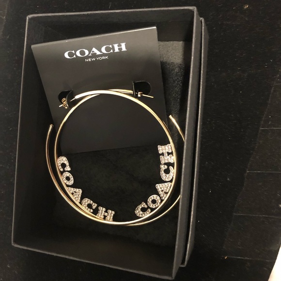 Pave’ Coach Large Hoop earrings Brand New with tags - Picture 2 of 7